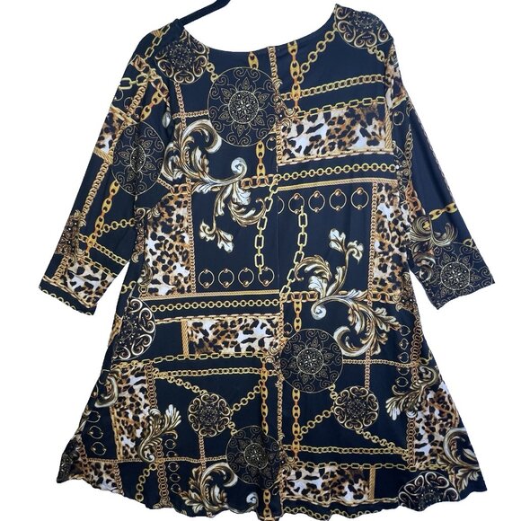 Yelete Womens Dress XL NWT Chain Link Printed A-line Old Money Luxury Maximalist - Picture 5 of 16